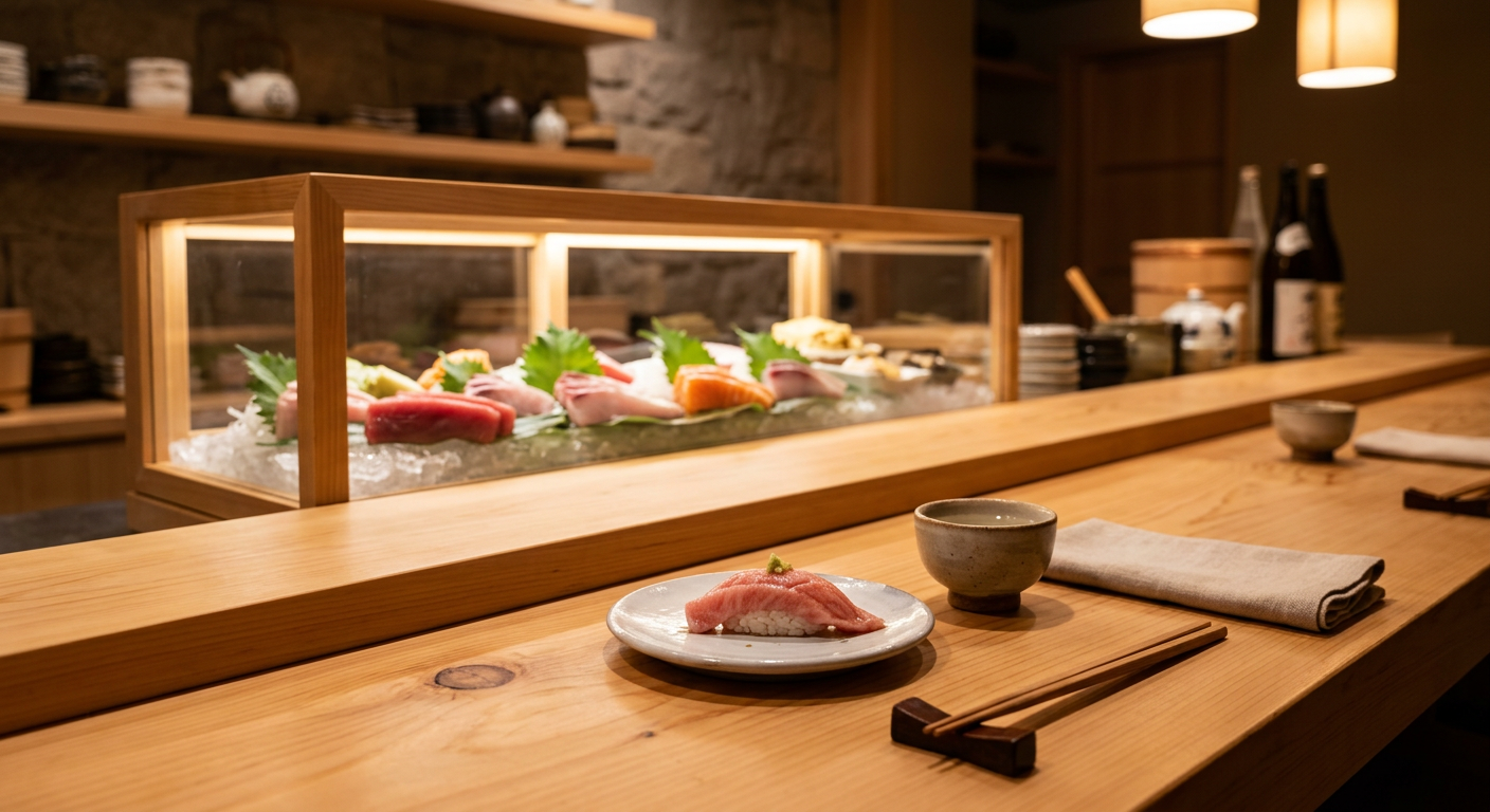 NORI omakase counter with fresh sushi